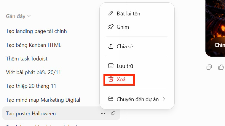 Xóa hội thoại tạo ảnh trên ChatGPT