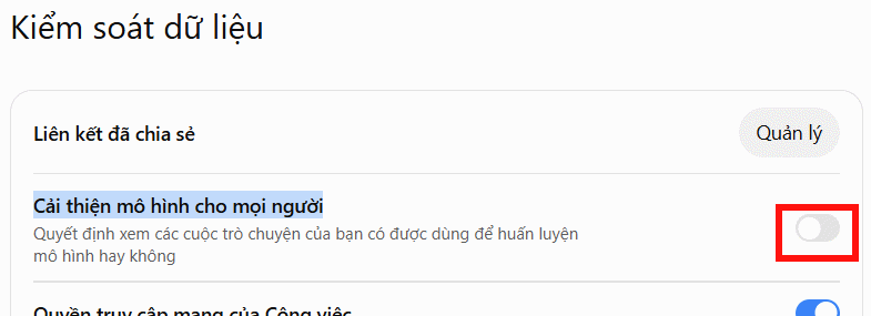 Tắt cải thiện mô hình cho mọi người ChatGPT