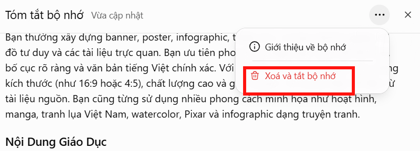 Thông tin bộ nhớ lưu trữ trong ChatGPT