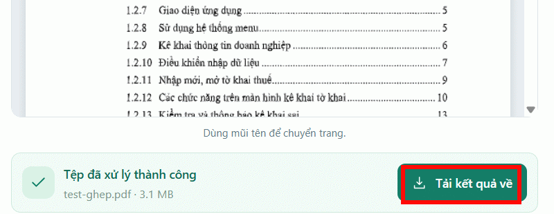 Tải file đã gộp trên PDF MiniTools