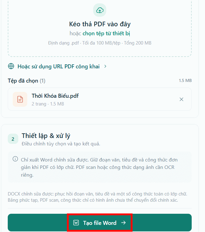 Chuyển PDF sang Word trên PDF MiniTools