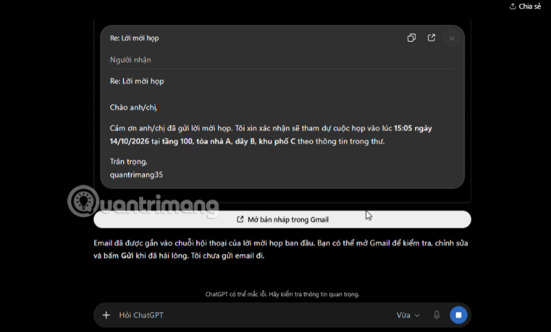 tự động soạn thư trả lời mail họp với chatgpt