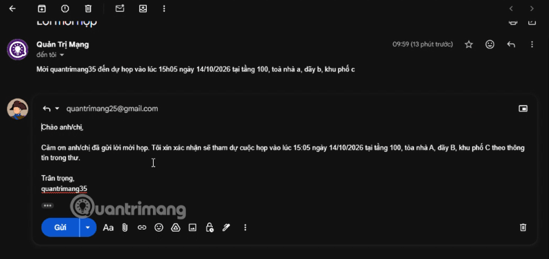 tự động soạn thư trả lời mail họp với chatgpt