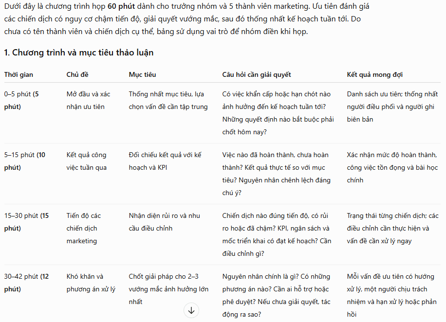 Prompt lên nội dung họp nhóm