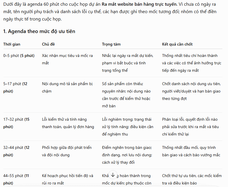 Prompt lên nội dung họp dự án
