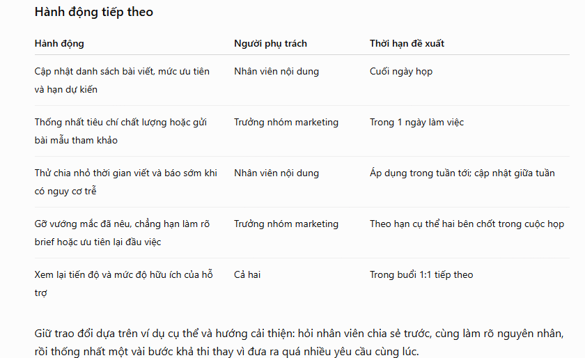 Câu lệnh nội dung họp 1:1