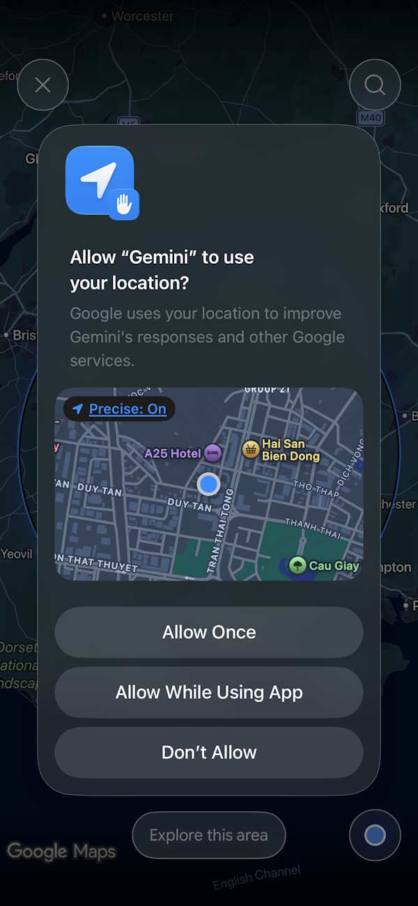 Gemini dùng định vị trên điện thoại