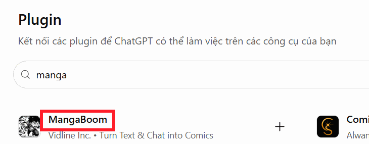 Plugin MangaBoom trên ChatGPT