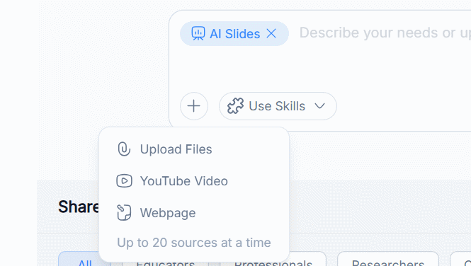 Tải file lên AI Slides trên NoteGPT