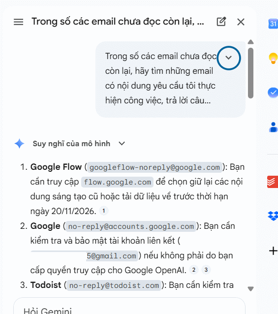 Gemini quản lý Gmail và lọc email rác