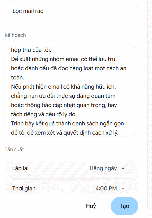 Lên lịch lọc email rác Gmail với Gemini