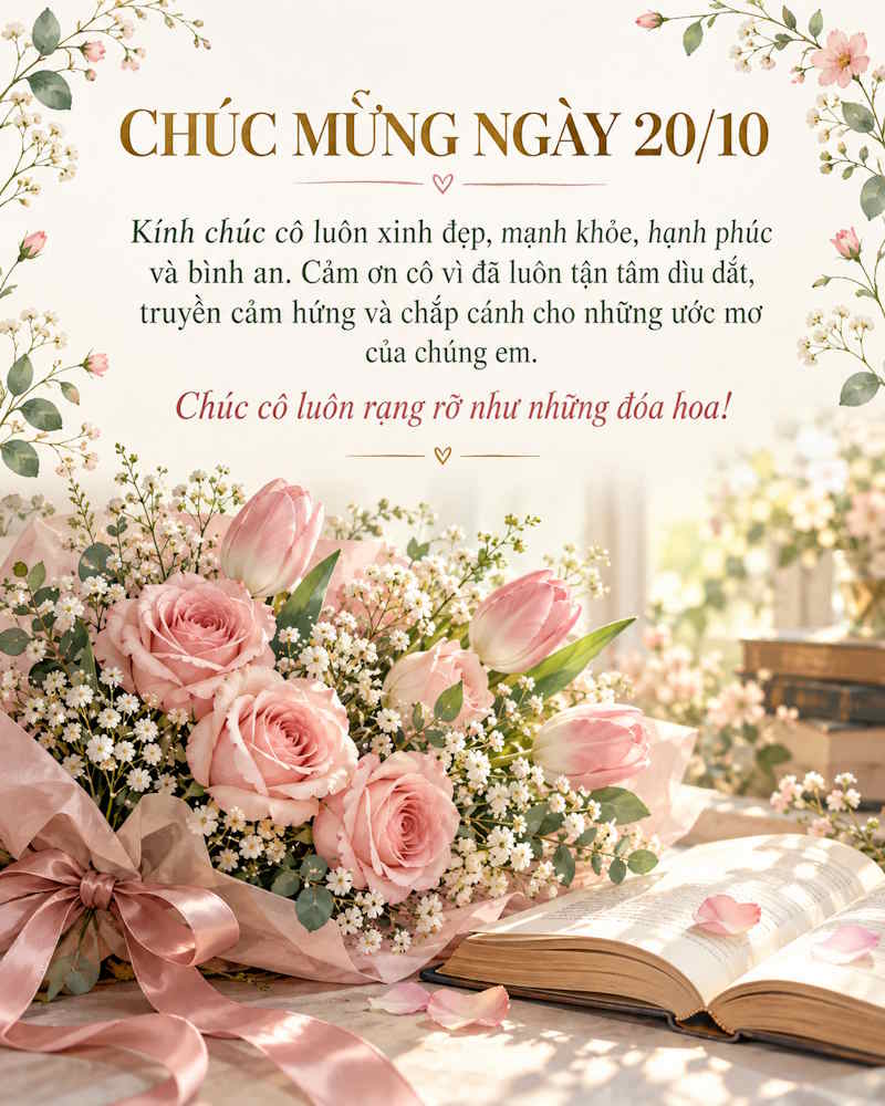 Thiệp cô giáo và những đóa hoa