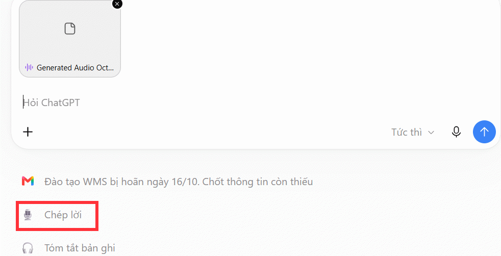 Tải file âm thanh lên ChatGPT