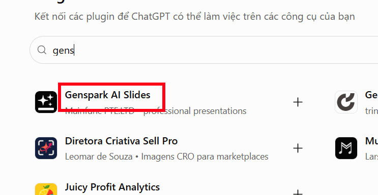 Tìm Genspark Plugin trên ChatGPT