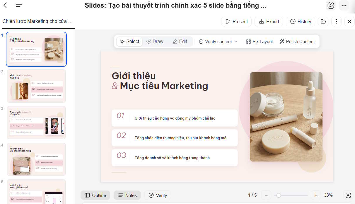 Chỉnh sửa slide trong Genspark