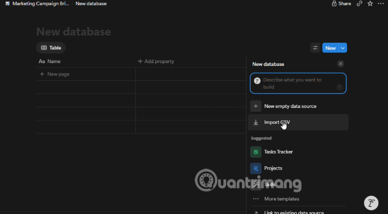 import CSV vào Notion