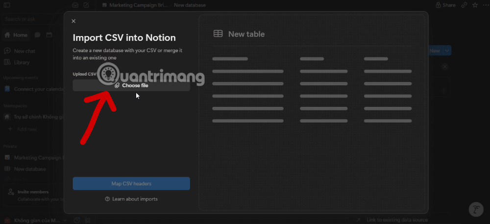 nhập file CSV vào Notion
