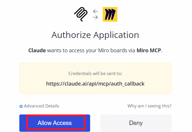 Đồng ý kết nối Miro với Claude