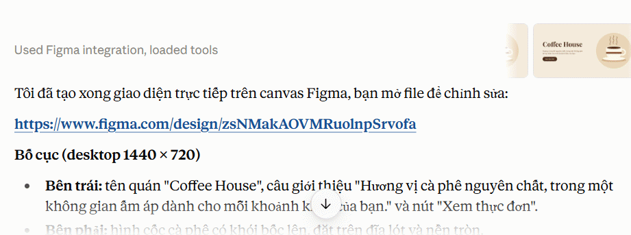 Link giao diện web thiết kế từ Figma trên Claude