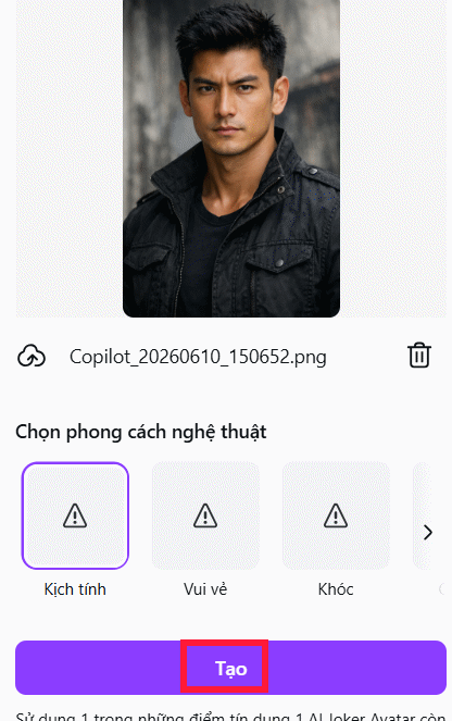 Tạo avatar AI Joker Avatar trên Canva