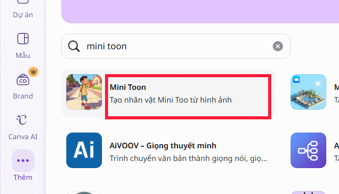 Ứng dụng Mini Toon trên Canva 