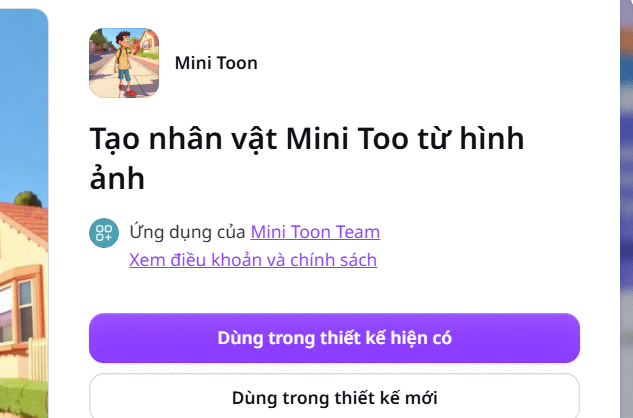 Sử dụng ứng dụng Mini Toon trên Canva 