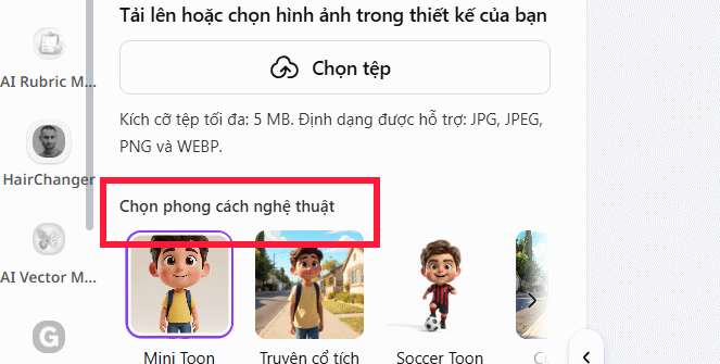 Chọn phong cách nhân vật Mini Toon trên Canva 