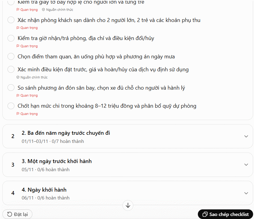 Checklist công việc hoàn thiện tạo bằng ChatGPT