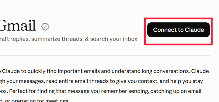 Kết nối ứng dụng Gmail trên Claude