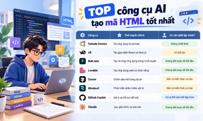 Bảng so sánh các công cụ AI tạo mã HTML nổi bật nhất