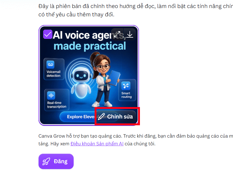 Chỉnh sửa ảnh quảng cáo trên Canva Grow