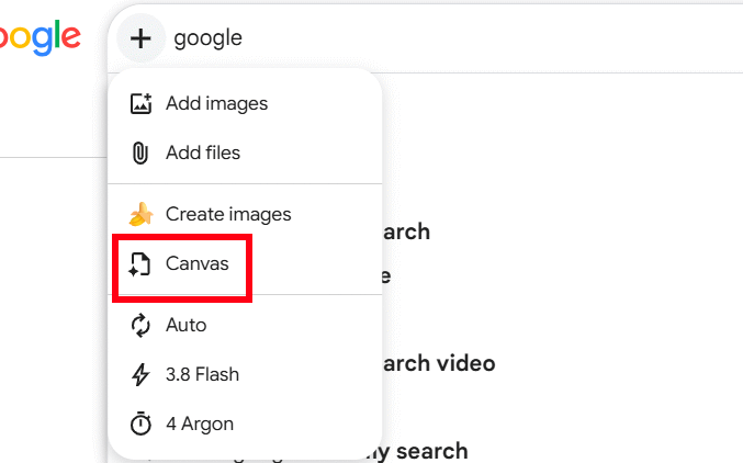 Canvas trong Google Search 