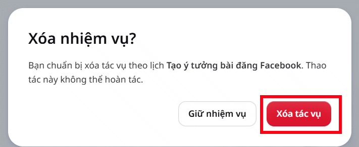 Xóa tác vụ thực hiện thành công trên Canva AI