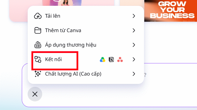 Kết nối ứng dụng trên Canva AI