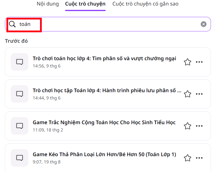 Tìm kiếm trò chuyện trên Canva AI