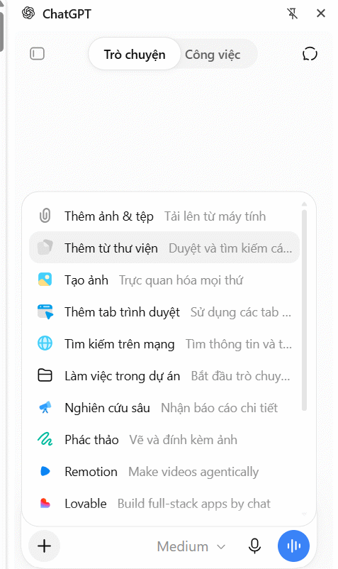 Giao diện ChatGPT trên Chrome