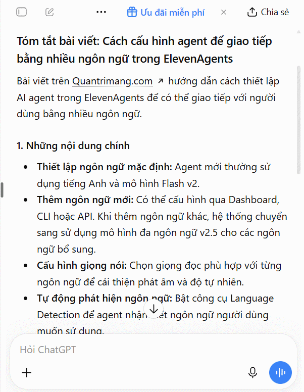 Nội dung tóm tắt trang web từ tiện ích ChatGPT