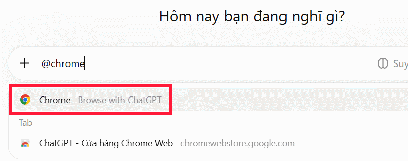 Sử dụng Chrome trong khung ChatGPT