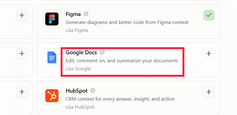 Ứng dụng Google Docs trên Claude