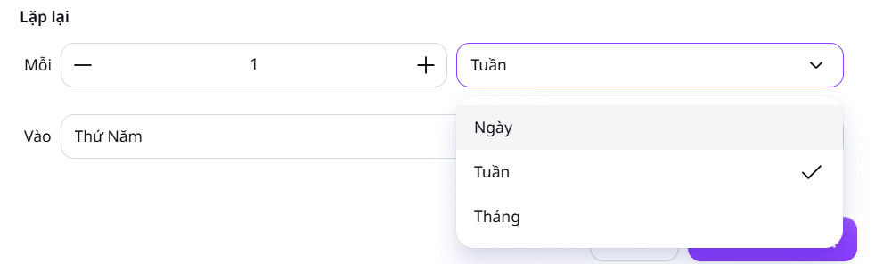 Thời gian lên lịch tác vụ trên Canva 