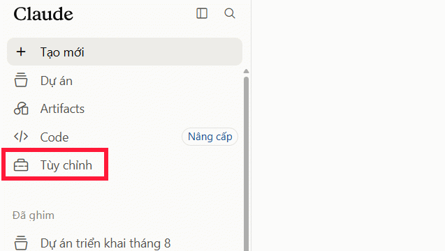 Mục Tùy chỉnh trên Claude