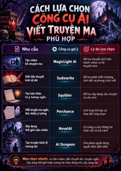 Lựa chọn công cụ AI viết truyện ma phù hợp với nhu cầu của mình