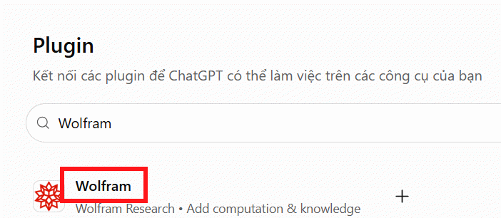 Tìm plugin Wolfram trên ChatGPT