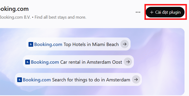Cài đặt Booking.com trên ChatGPT