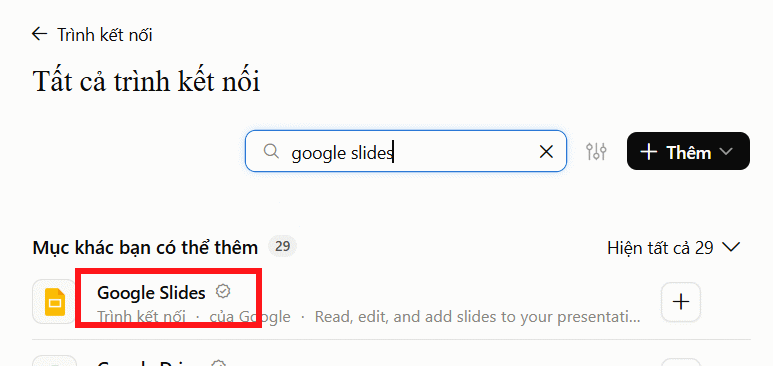 Ứng dụng Google Slides trên Claude
