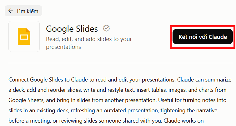 Ứng dụng Google Slides trên Claude