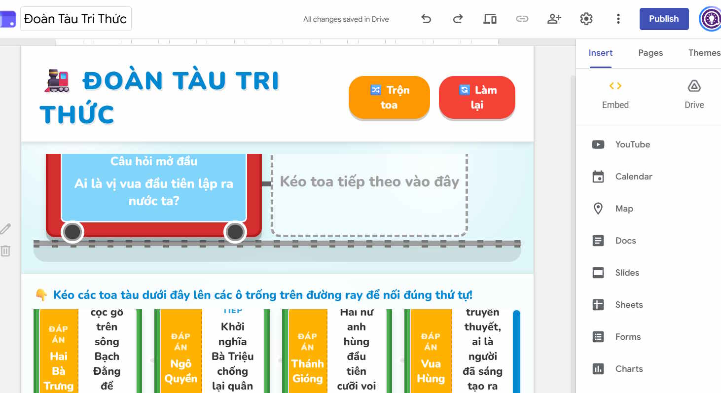 Giao diện ứng dụng trên Google Sites