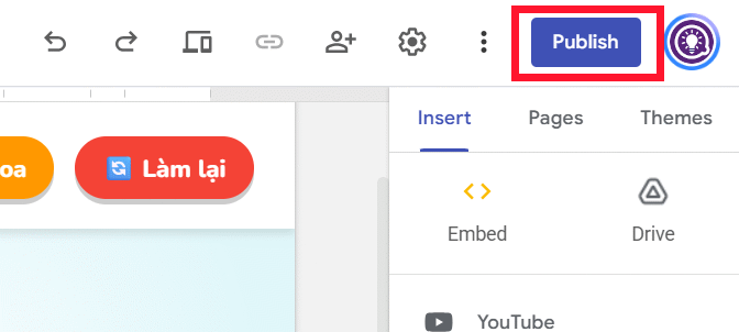 Xuất ứng dụng trên Google Sites