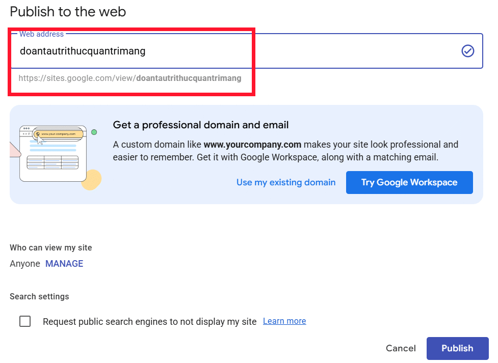 Ứng dụng trên Google Sites