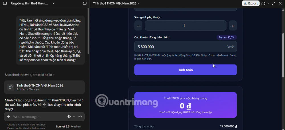 viết code công cụ tính thuế